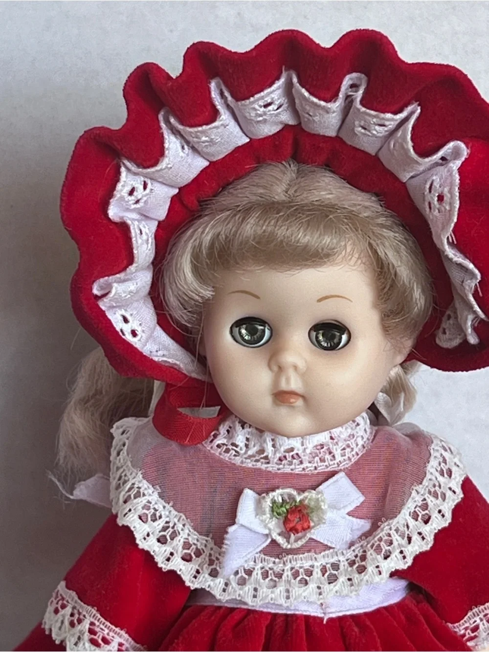 Classic Red Velvet Dress Doll with Bonnet - Kids Toys